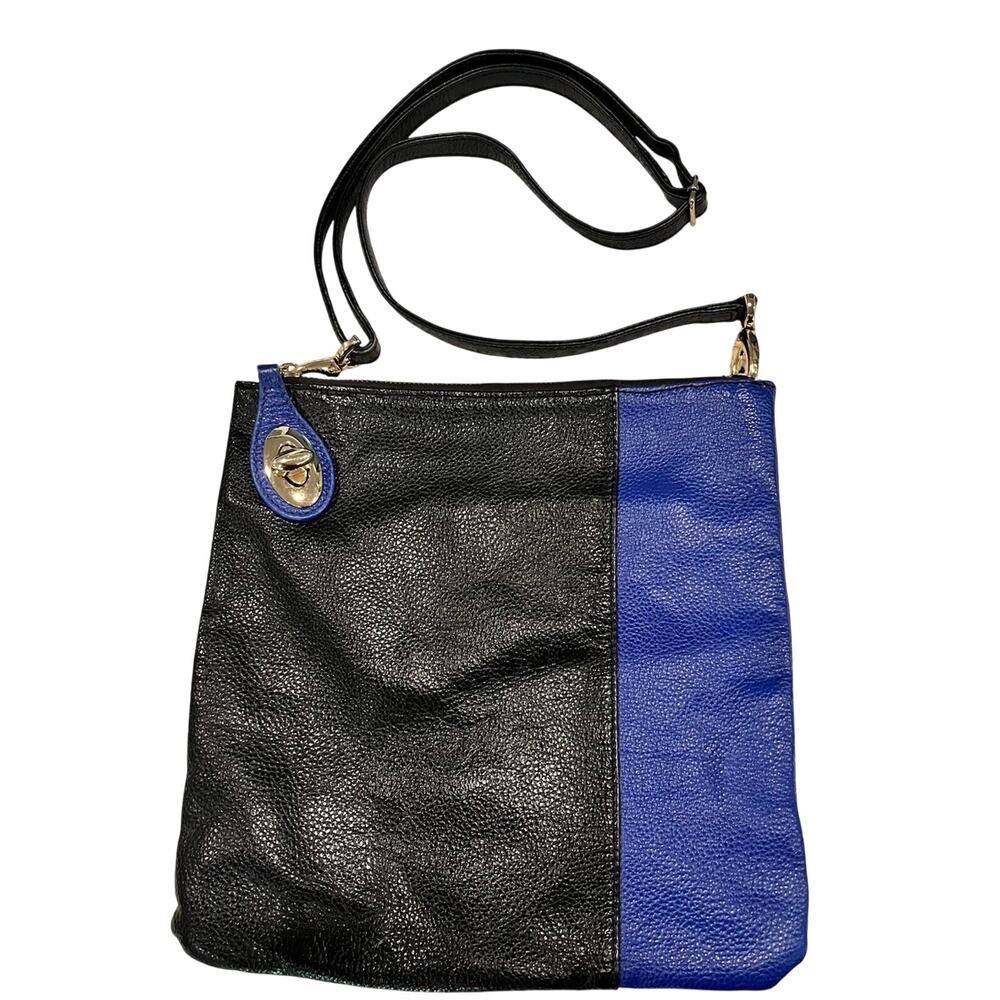 Zenith Genuine Leather COLORBLOCK Bag Shoulder Purse Black Cobalt Retro Y2K
